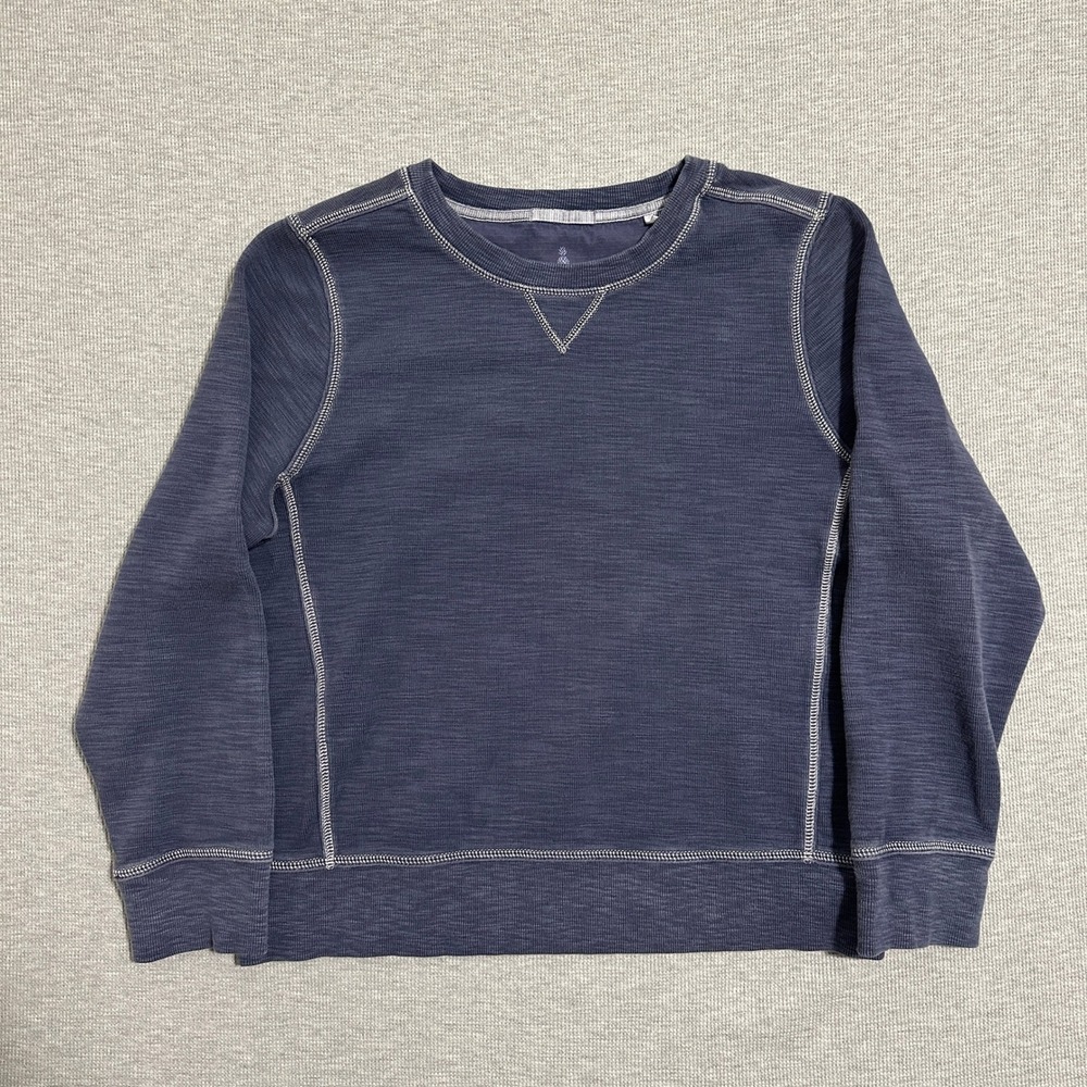 Tommy Bahama Navy Blue Slub Knit Sweatshirt Contrast Stitching Womens Large